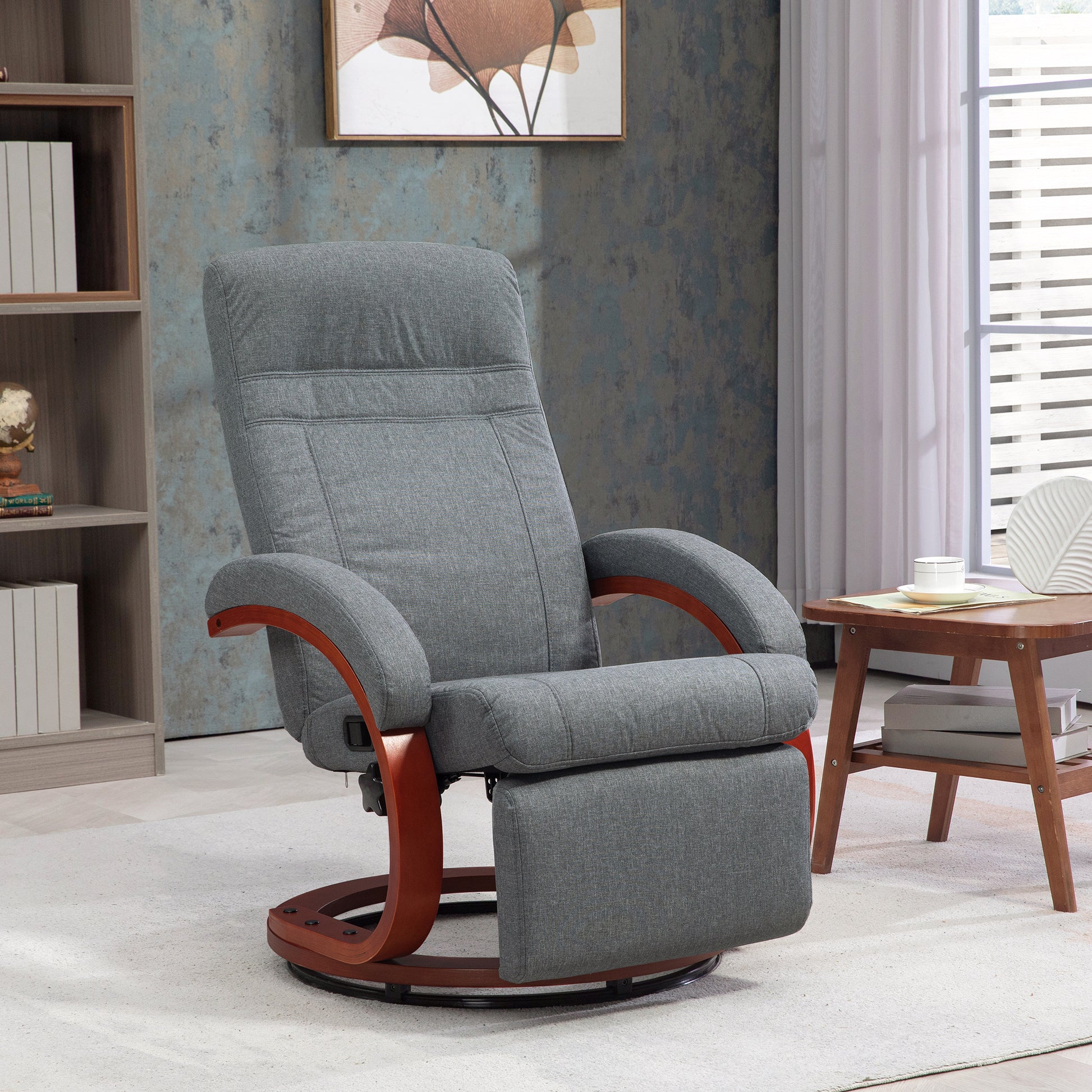 HOMCOM 135° Manual Reclining Swivel Chair, with Footrest - Grey-8