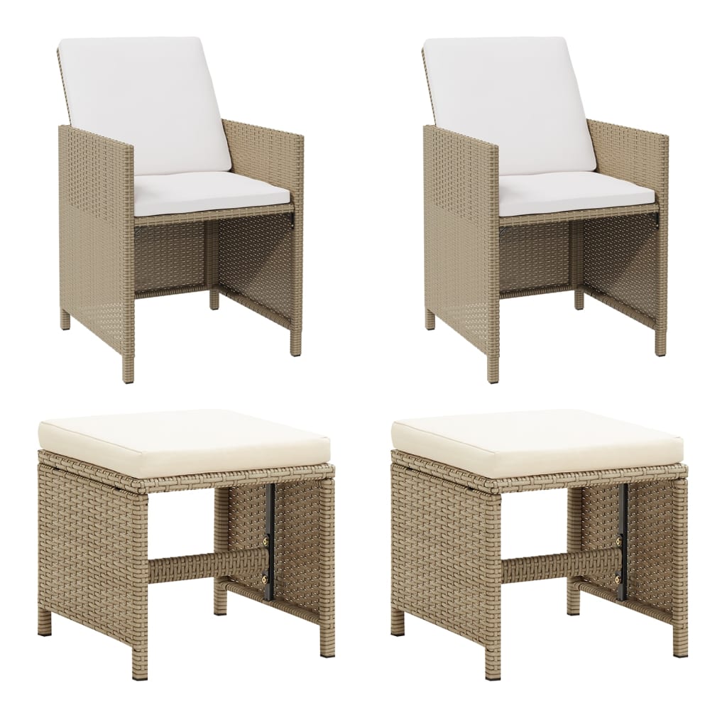 NNEVL Garden Chairs with Stools 2 pcs Poly Rattan Beige-0