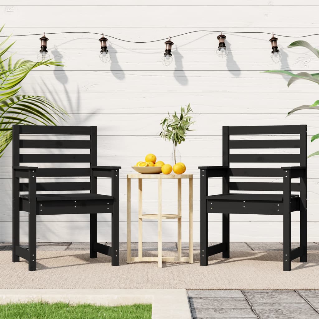 NNEVL Garden Chairs 2 pcs Black 60x48x91 cm Solid Wood Pine-2