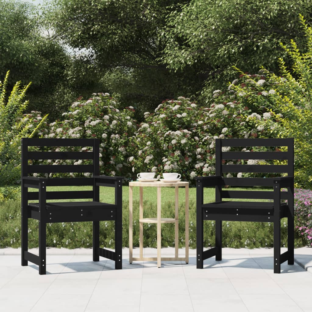 NNEVL Garden Chairs 2 pcs Black 60x48x91 cm Solid Wood Pine-0