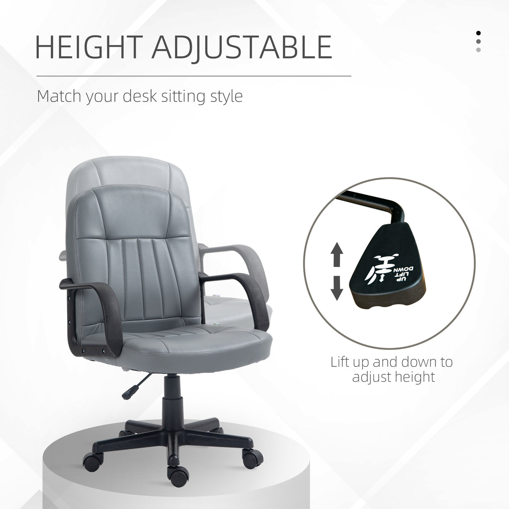 Swivel Executive Office Chair, PU Leather Computer Desk Chair, Adjustable Home Office Chair, Gaming Seater, Grey | Vinsetto-2