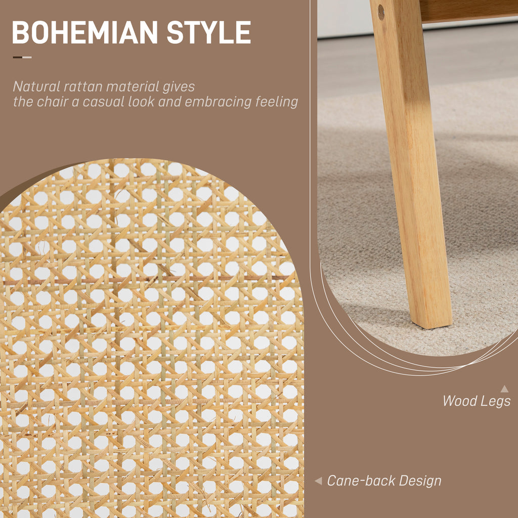 Bohemian Armchair: HOMCOM Fabric Accent Chair with Rattan Back, Rubber Wood Frame & Padded Seat Cushion, Living Room, Bedroom, Office-2