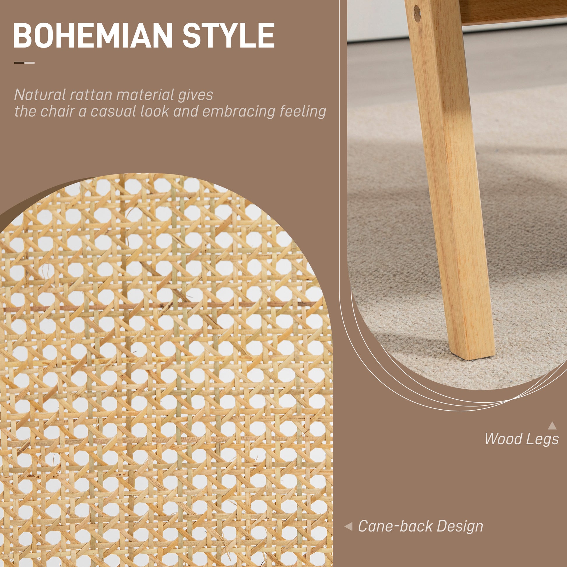 Bohemian Armchair: HOMCOM Fabric Accent Chair with Rattan Back, Rubber Wood Frame & Padded Seat Cushion, Living Room, Bedroom, Office-2
