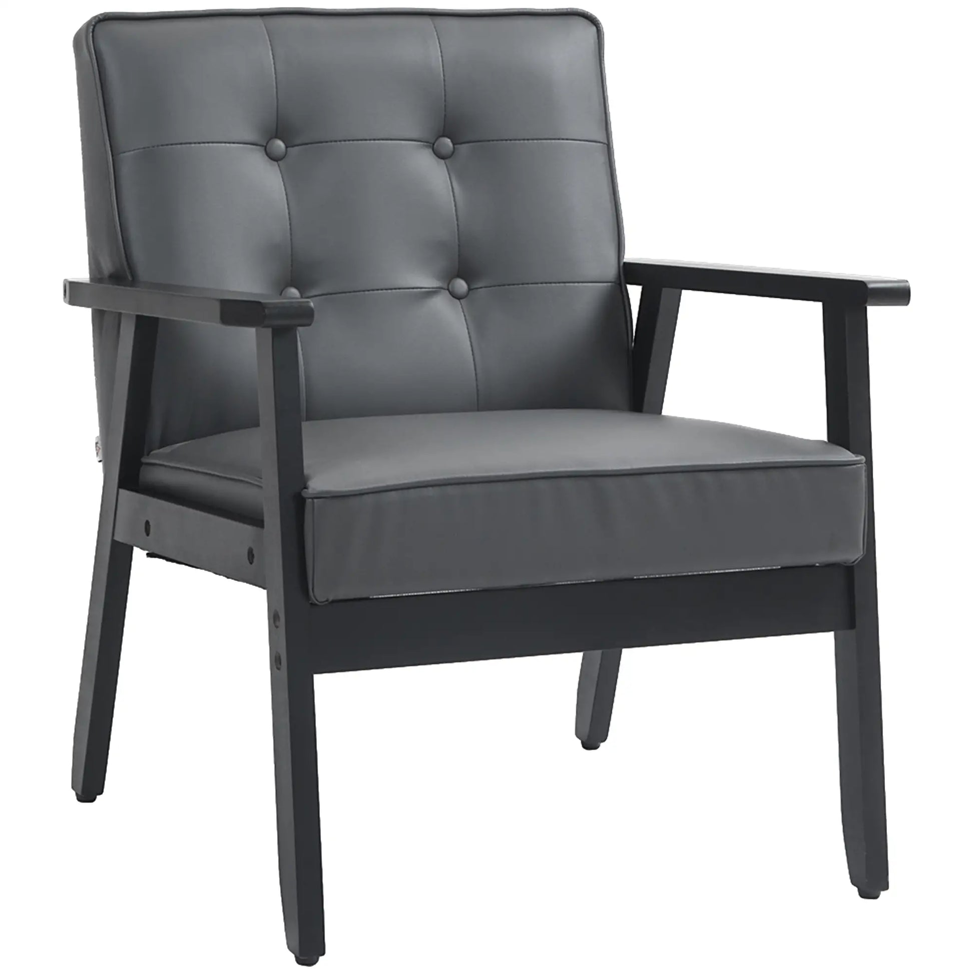 Accent Chair, PU Leather Armchair, Occasional Chair with Beech Wood Frame for Living Room Reception Bedroom Balcony, Grey and Black | HOMCOM-0