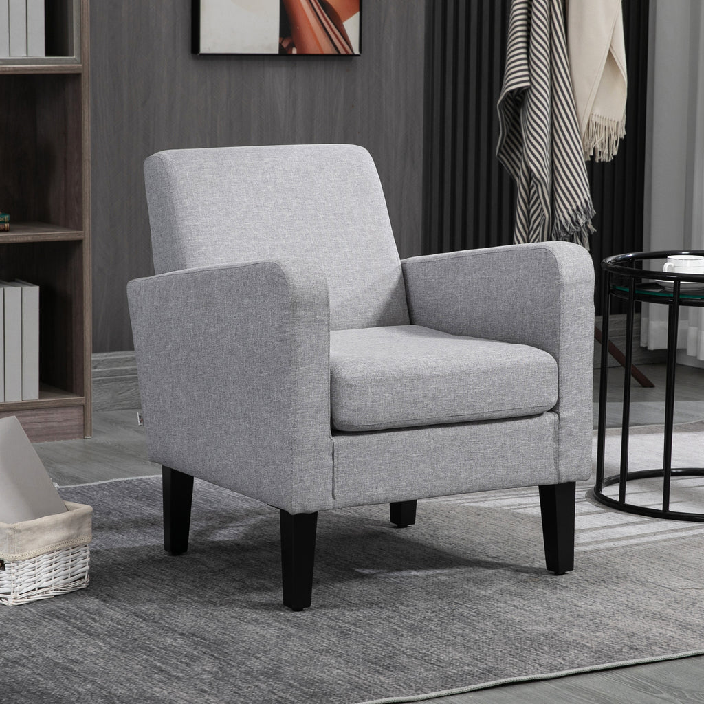 2x HOMCOM Modern Armchairs with Rubber Wood Legs, Upholstered Accent Chairs for Living Room in Light Grey-6
