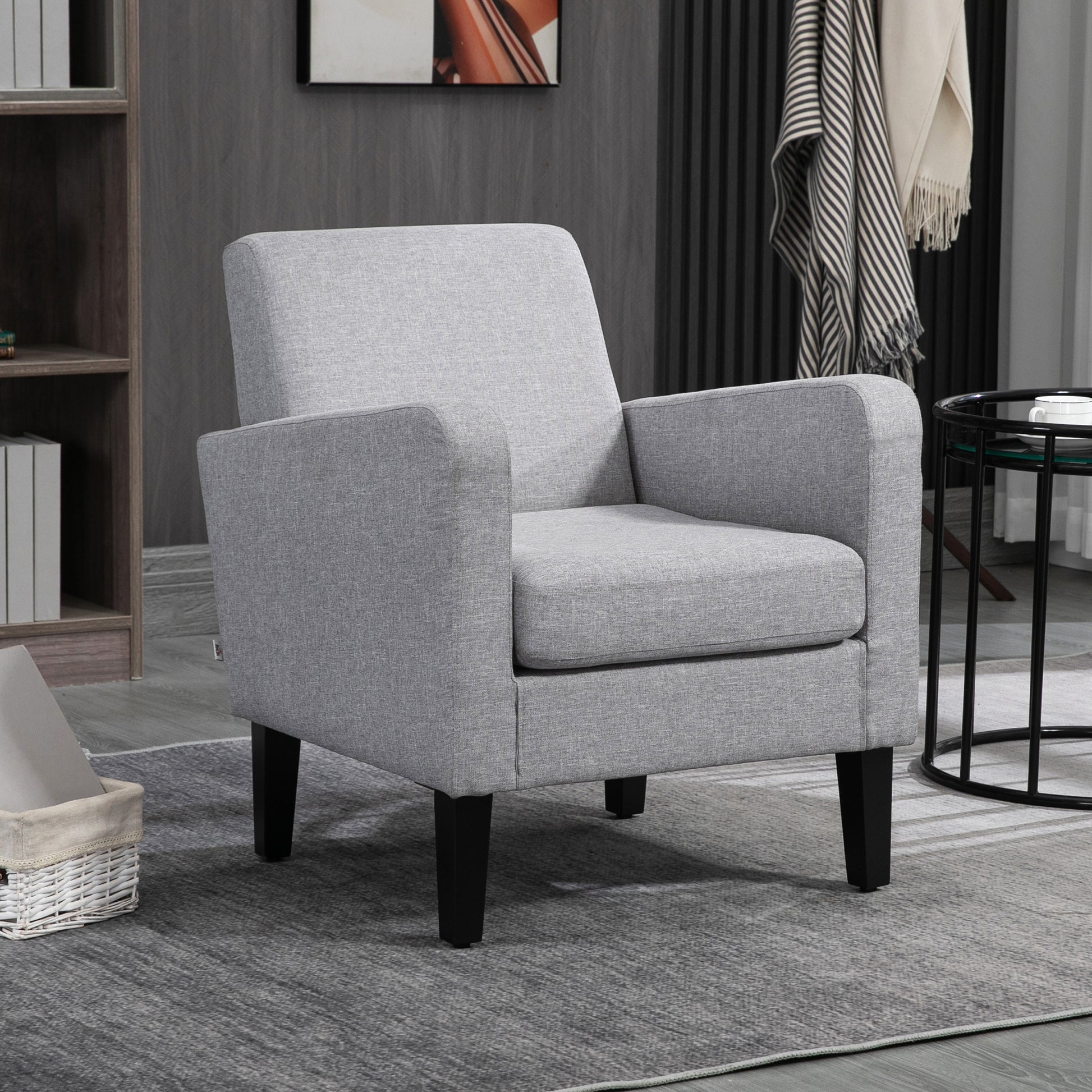 2x HOMCOM Modern Armchairs with Rubber Wood Legs, Upholstered Accent Chairs for Living Room in Light Grey-6