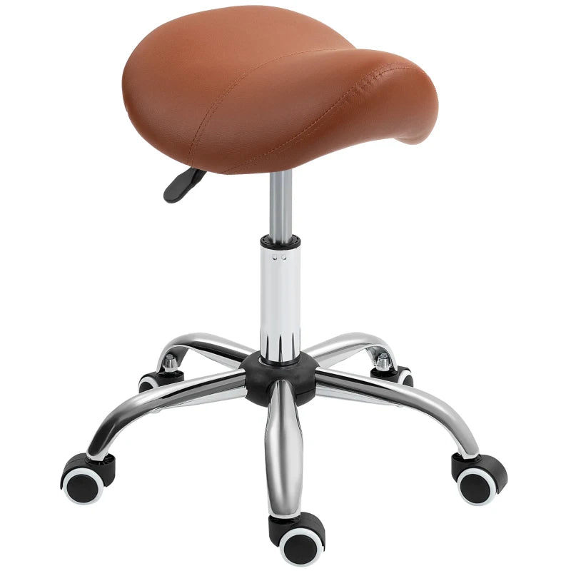 Saddle Stool, Height Adjustable Salon Chair for Massage Spa, Faux Leather, Brown | HOMCOM-0