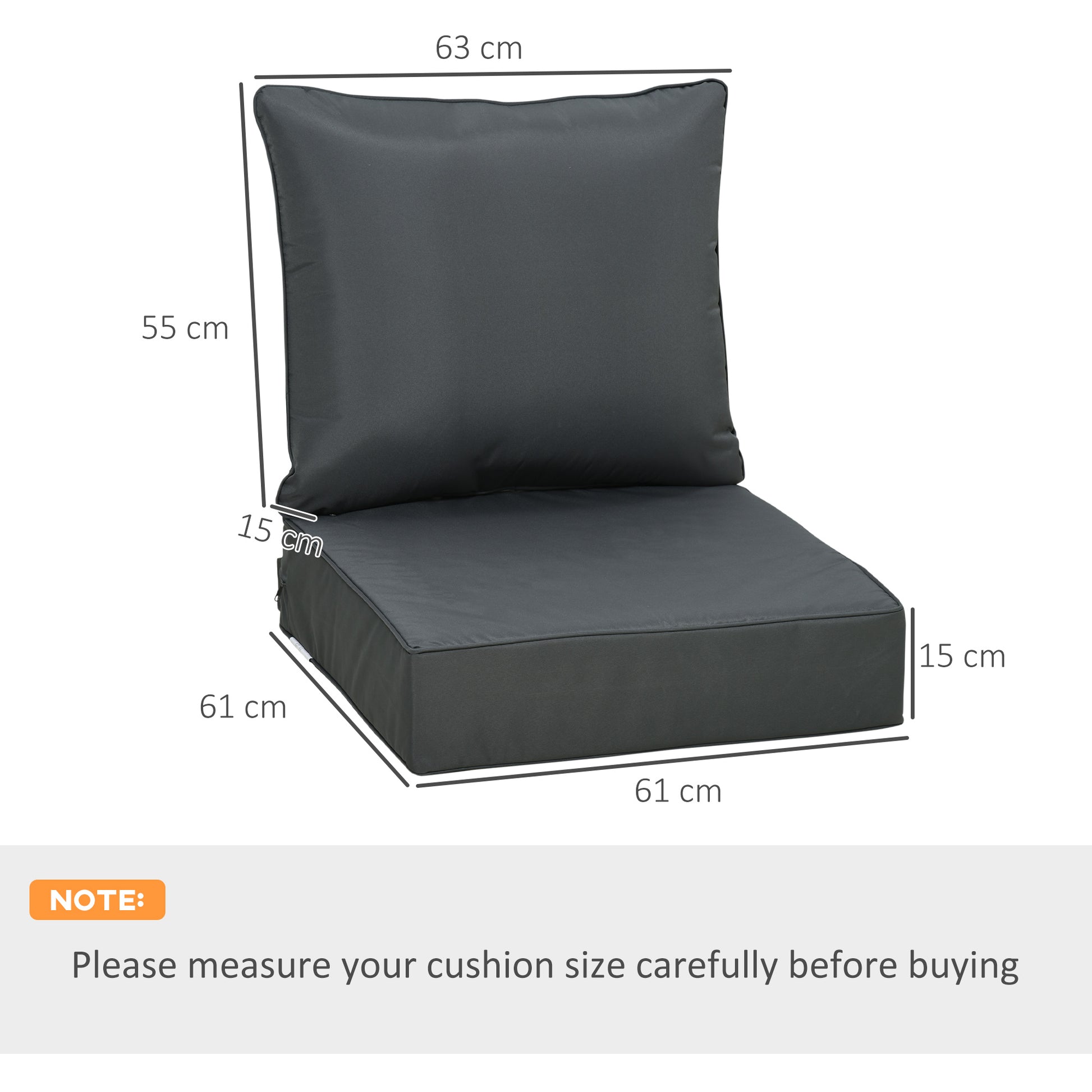 Outsunny Outdoor Seat and Back Cushion Sets, 63L x 55W x 15Dcm Olefin Seating Chair Fade Resistant Replacement Cushion for Rattan Sofa-1