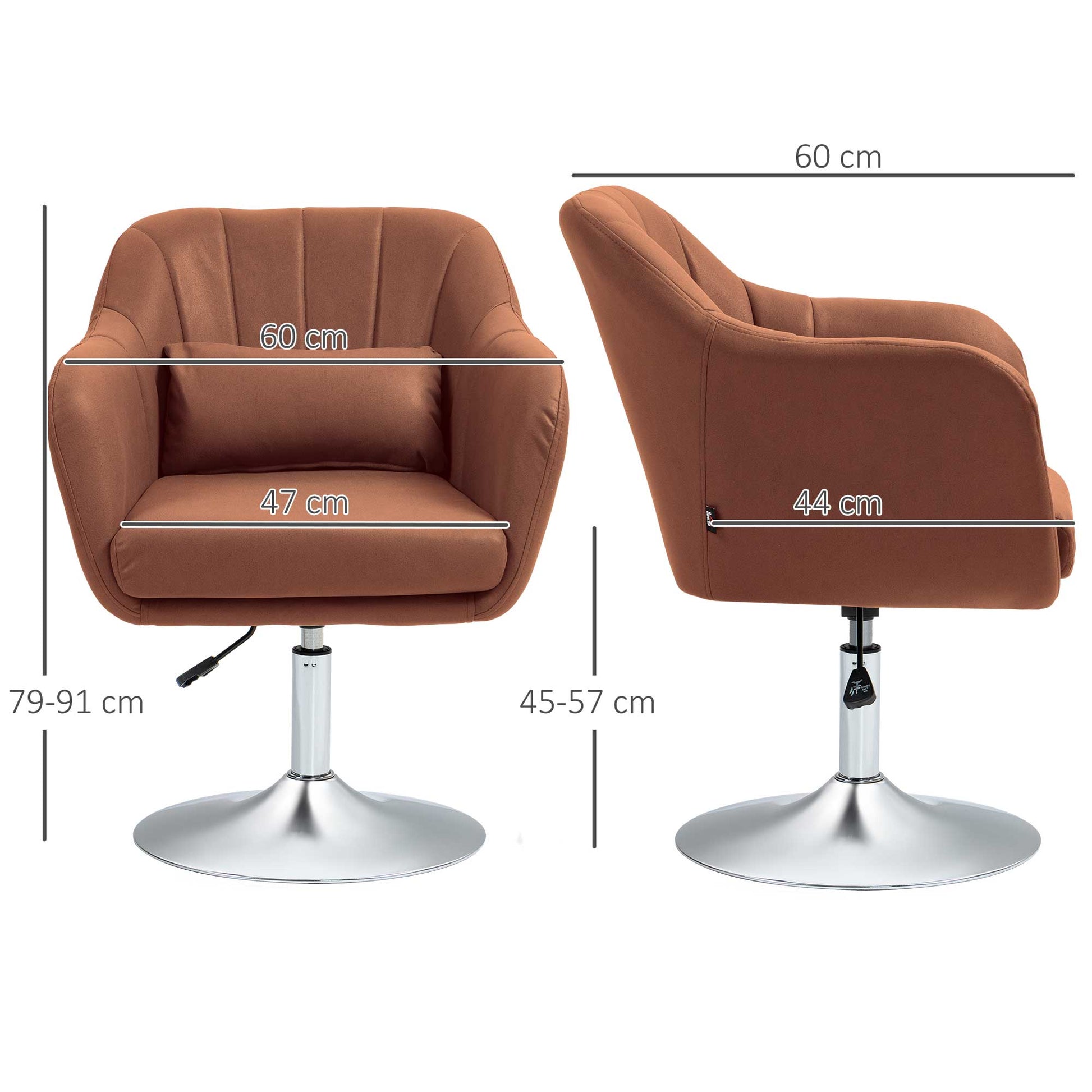 Swivel Accent Chair for Living Room Contemporary Vanity Armchair with Adjustable Height Thick Cushion Lumbar Support Armrest for Bedroom Office Brown by HOMCOM-1
