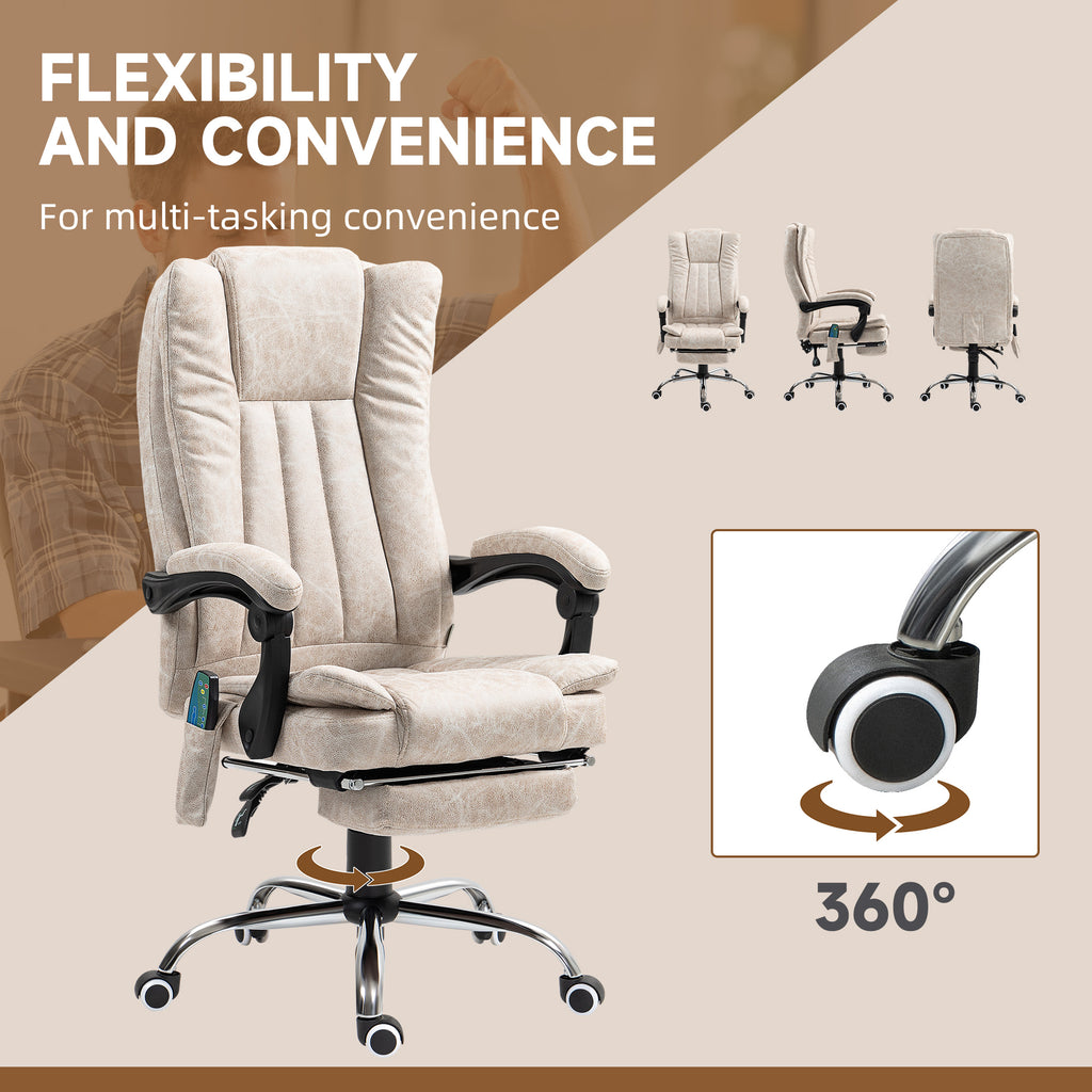 Vibrating Massage Office Chair with Heat, Executive Office Chair with Height Adjustable and Footrest, Cream White | Vinsetto-4