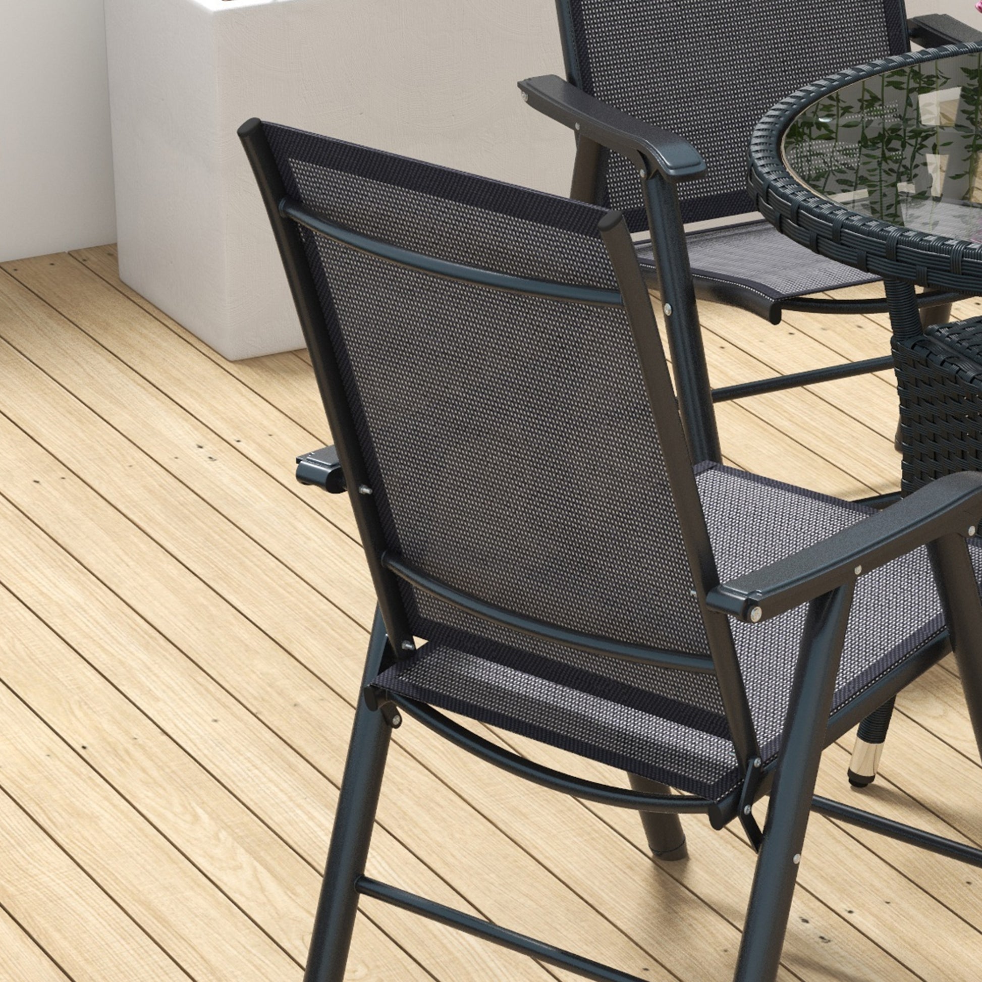Set of 4 Folding Garden Chairs, Metal Frame Garden Chairs Outdoor Patio Park Dining Seat with Breathable Mesh Seat, Dark Grey by Outsunny-5