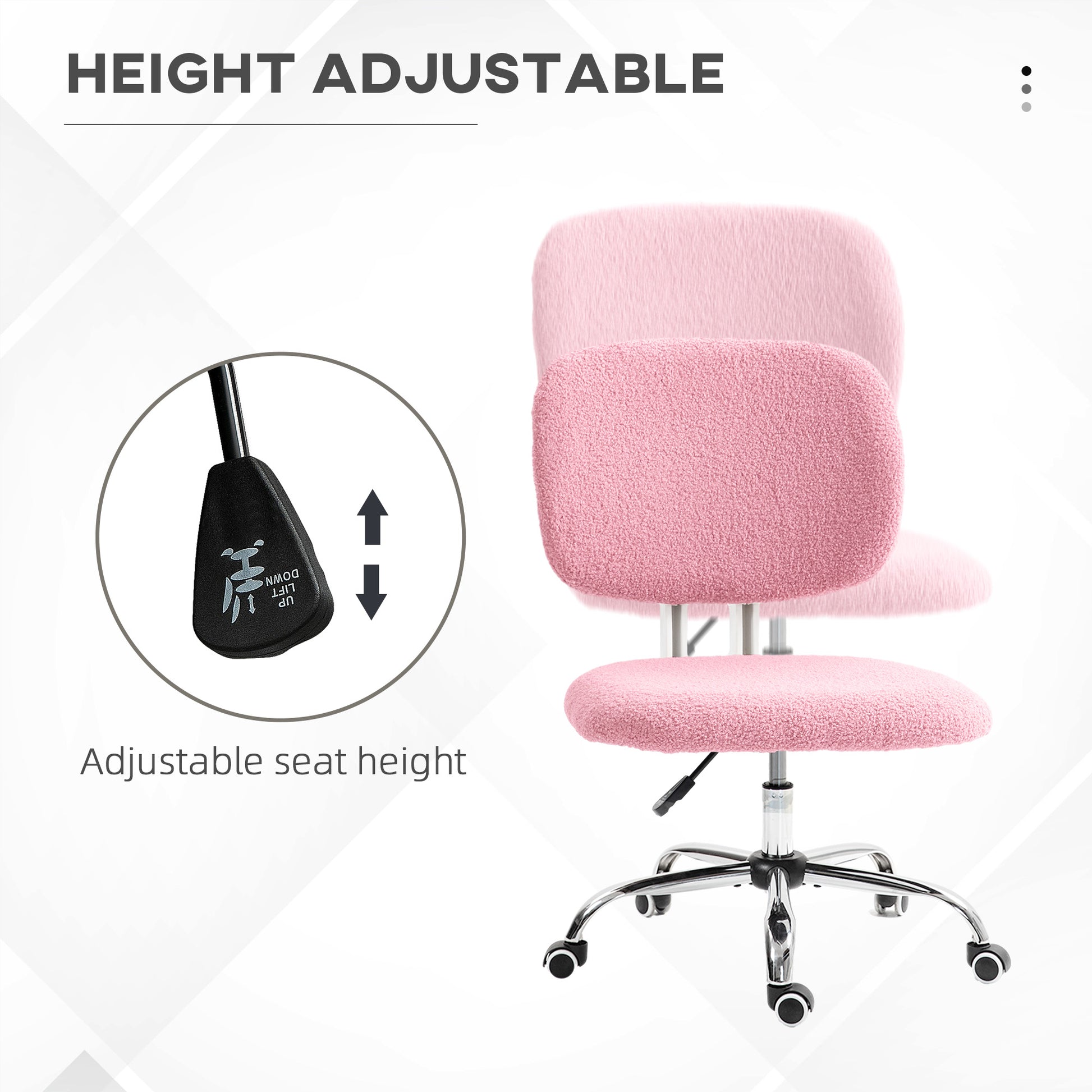 Vinsetto Cute Armless Office Chair Vanity Task Chair with Adjustable Height, Swivel Wheels, Mid Back, Pink-2