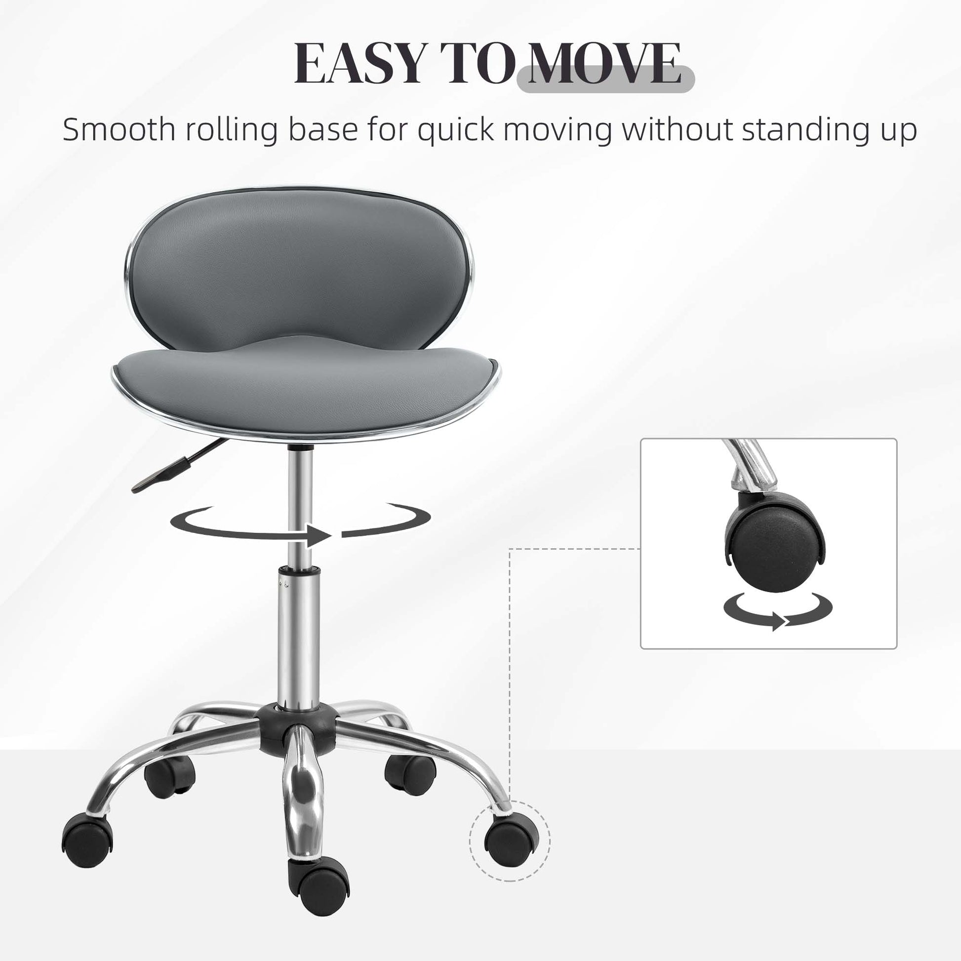 HOMCOM Adjustable Rolling Swivel Beauty Salon Chair, Stool for Spa in Grey-3