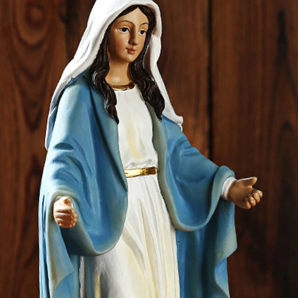 Virgin Mary Sculpture Catholic Religious Our Lady Statue Resin Ornament for Home Living Room Christmas Desktop Decoration