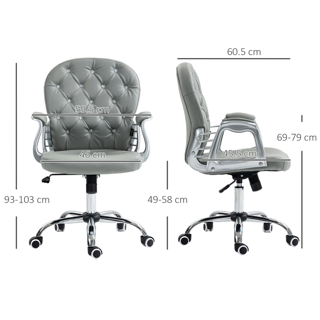 Vinsetto Ergonomic Computer Desk Chair with 360° Swivel, PU Diamante Padded, Base 5 Castor Wheels in Grey-1