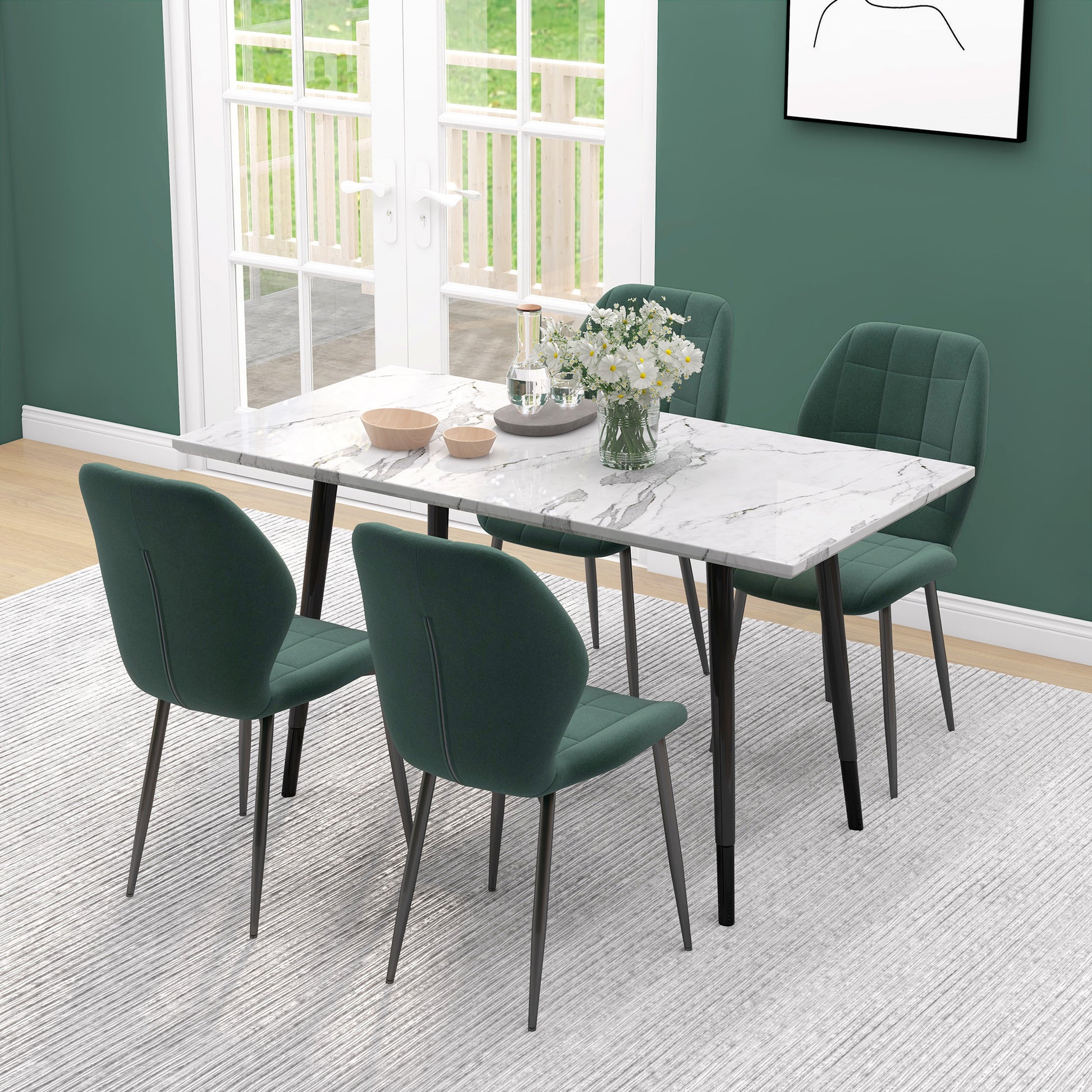 Set of Four Flannel Relaxed Tub Dining Chairs - Green | HOMCOM-2