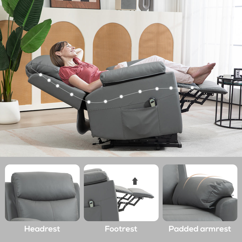 HOMCOM Riser Recliner Chairs Power Recliner Chair for the Elderly, Lift Chair with Remote Control, Side Pockets in Charcoal Grey-4