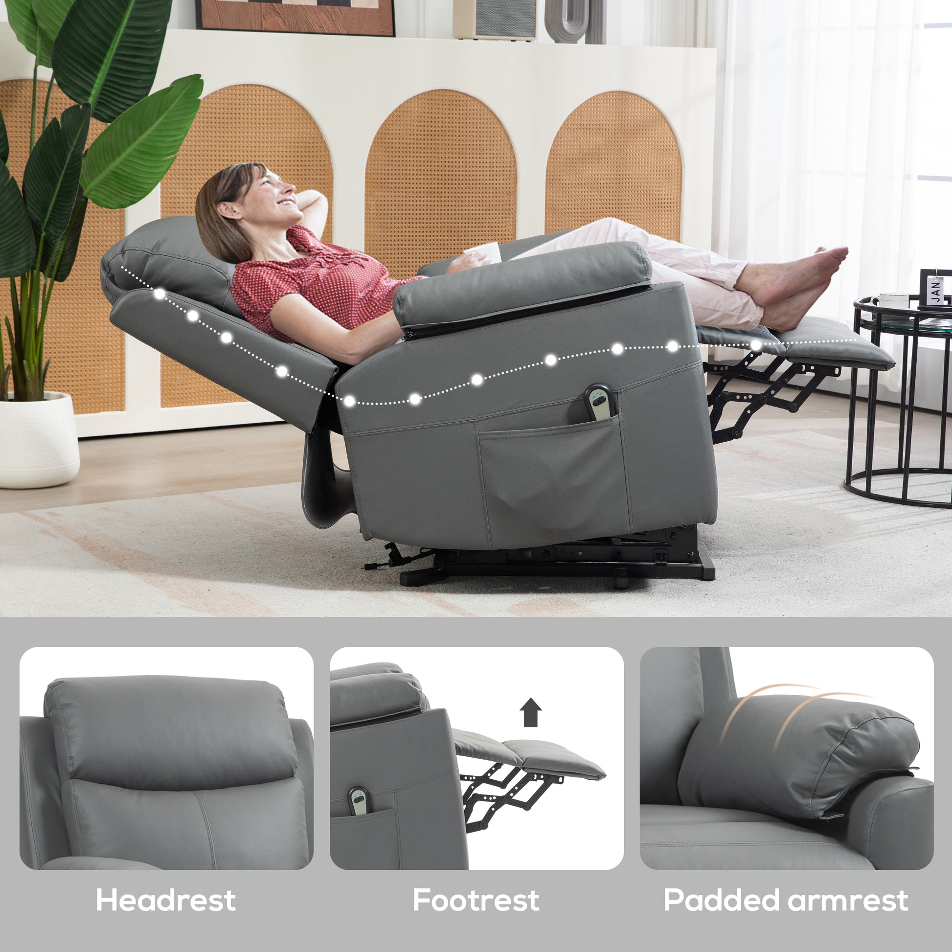 HOMCOM Riser Recliner Chairs Power Recliner Chair for the Elderly, Lift Chair with Remote Control, Side Pockets in Charcoal Grey-4