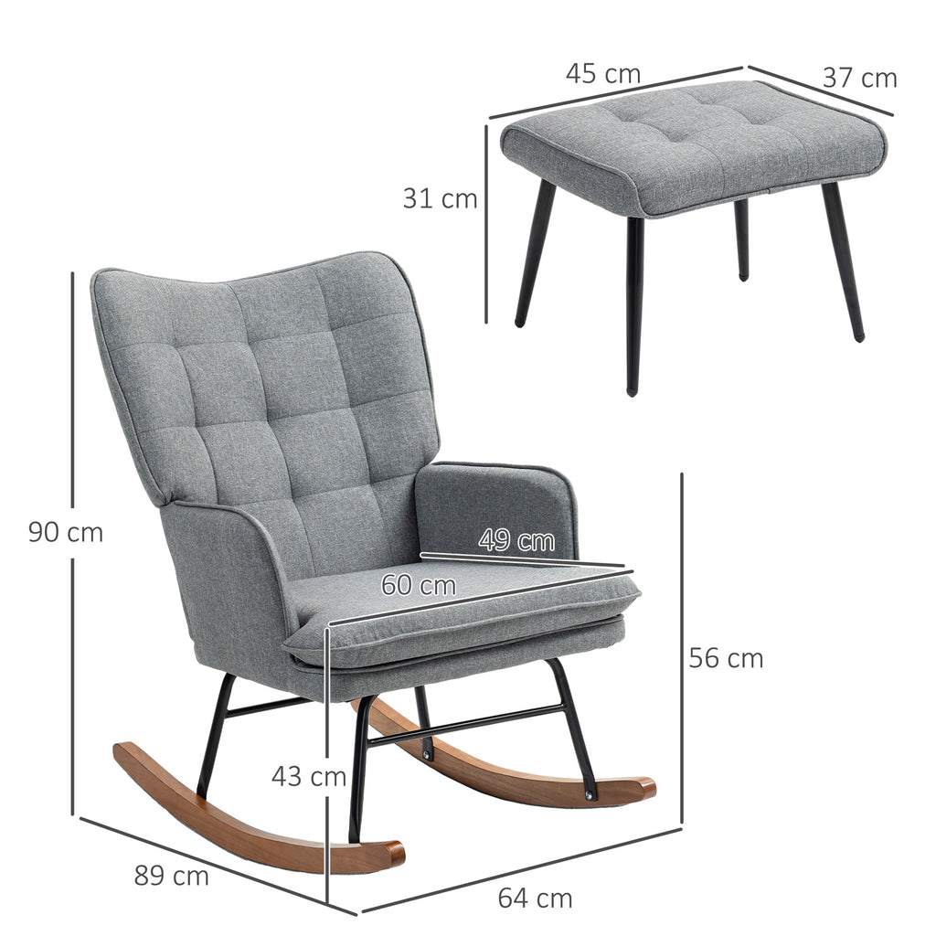 HOMCOM Linen-Look Rocking Chair and Ottoman Set in Grey-1