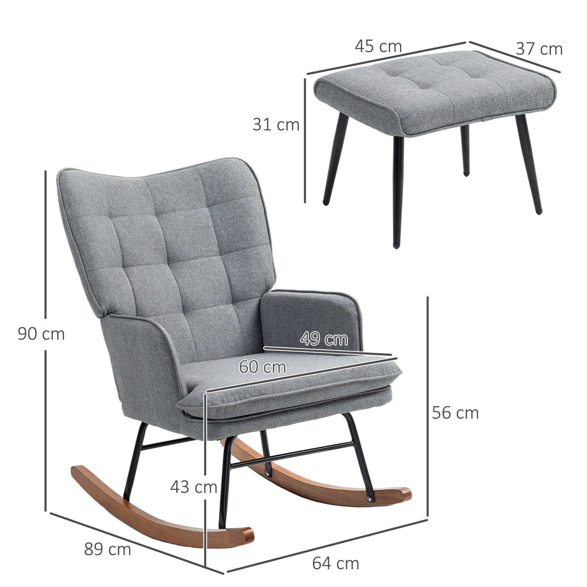 HOMCOM Linen-Look Rocking Chair and Ottoman Set in Grey-1