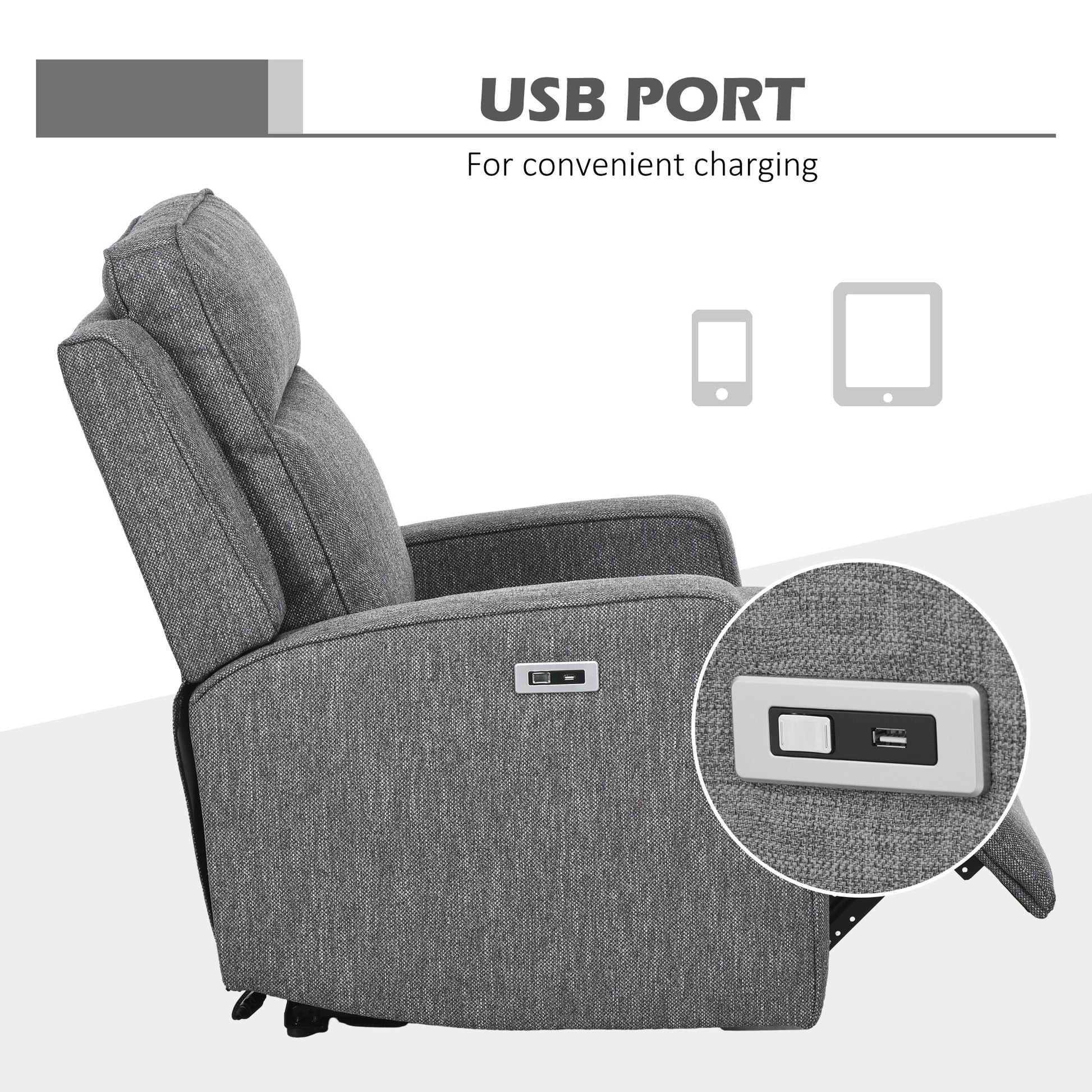 Electric Recliner Armchair, Recliner Chair with Adjustable Leg Rest, USB Port, Charcoal Grey | HOMCOM-5