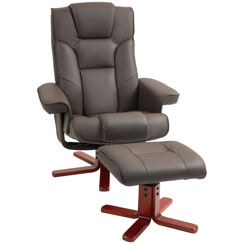 HOMCOM Faux Leather Manual Recliner and Footstool Set in Brown-0