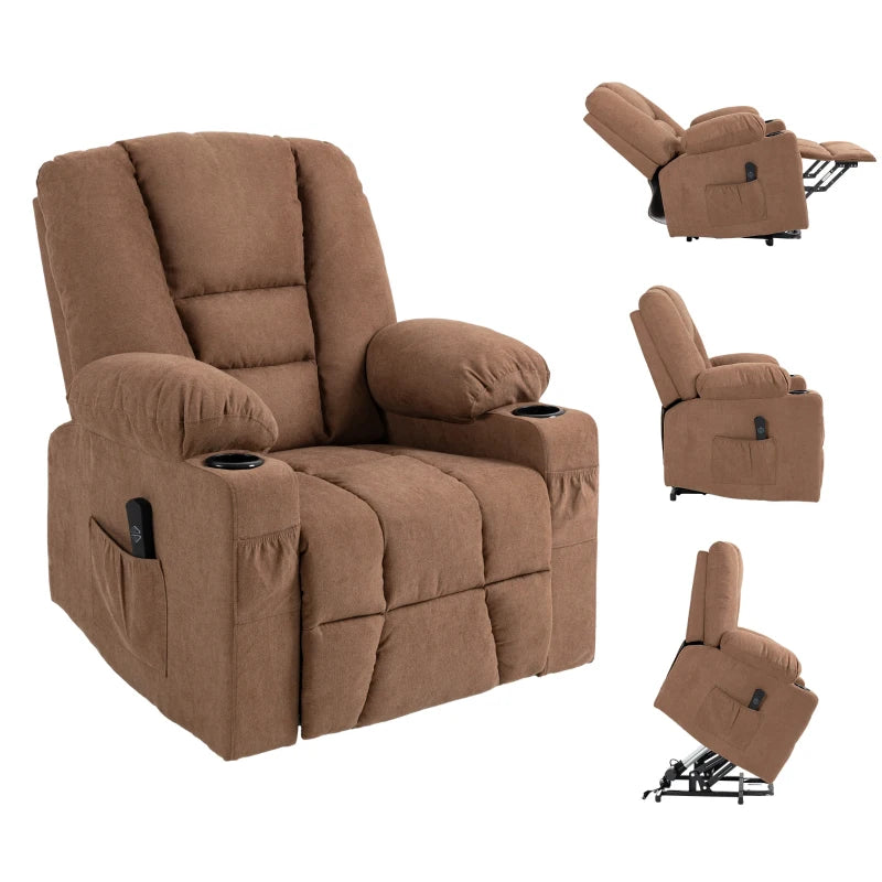 Oversized Riser and Recliner Chairs for the Elderly, Fabric Upholstered Lift Chair with Remote Control, Side Pockets, Cup | HOMCOM-0
