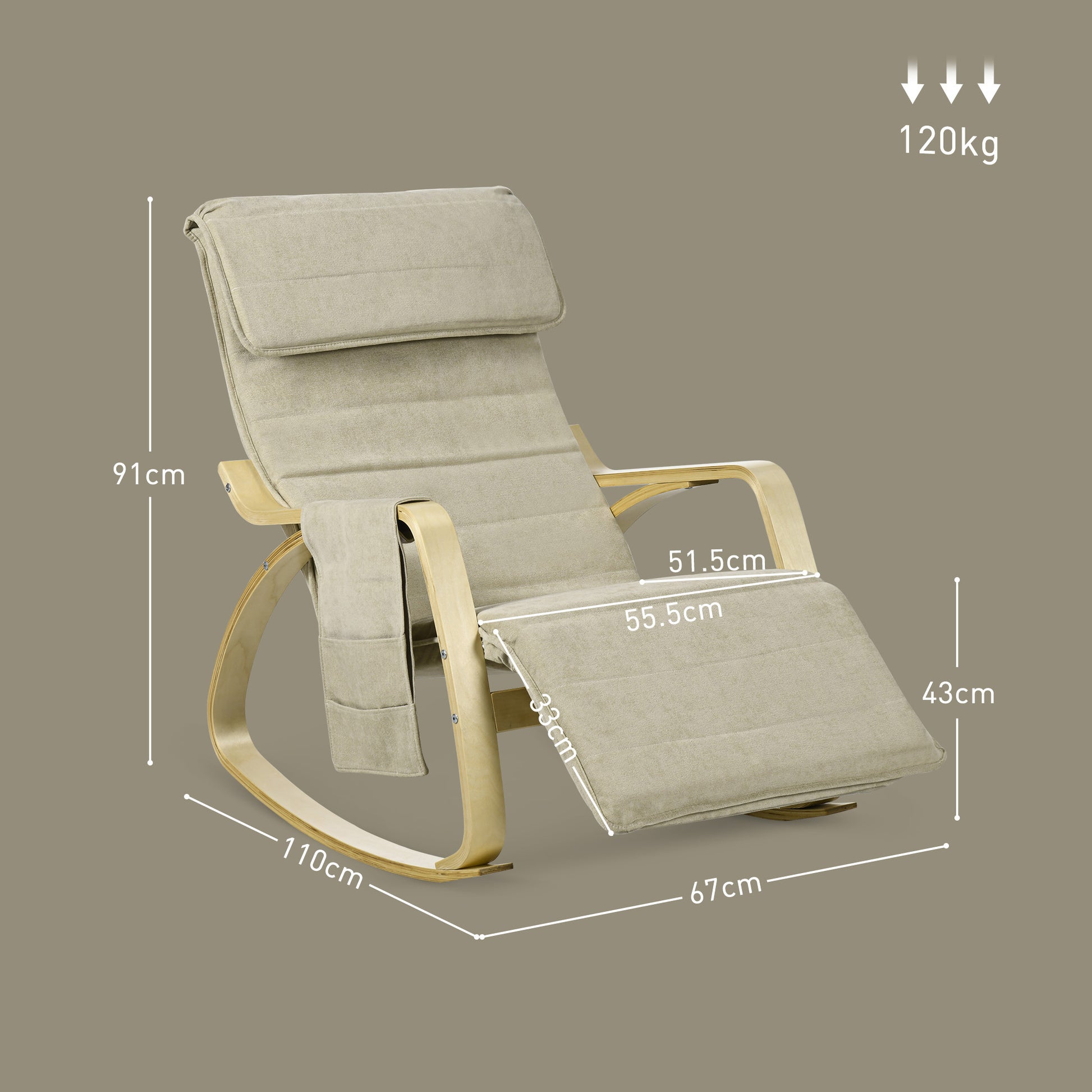 Rocking Lounge Chair Recliner Relaxation Lounging Relaxing Seat with Adjustable Footrest, Side Pocket and Pillow, Cream White by HOMCOM-1