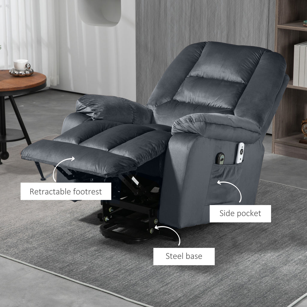 Lift Chair, Quick Assembly, Electric Riser and Recliner Chair with Vibration Massage, Heat, Side Pockets, Grey | HOMCOM-7