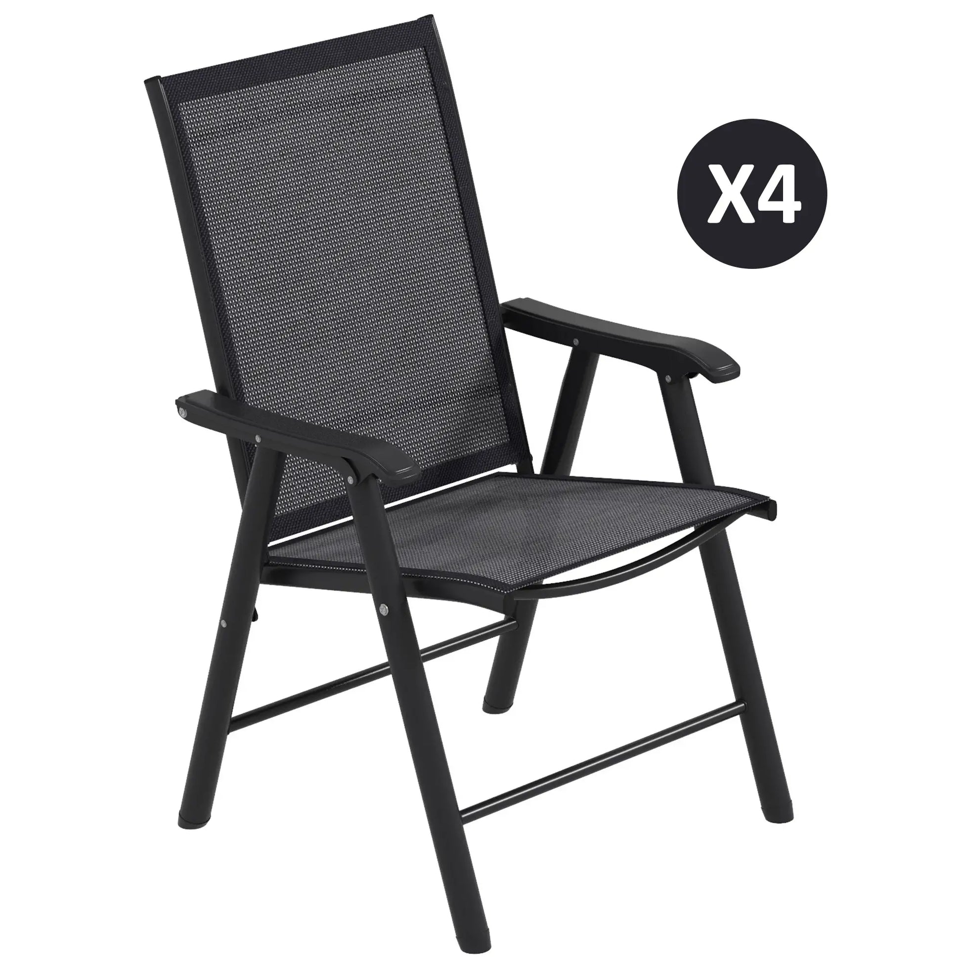 Set of 4 Folding Garden Chairs, Metal Frame Garden Chairs Outdoor Patio Park Dining Seat with Breathable Mesh Seat, Dark Grey by Outsunny-0