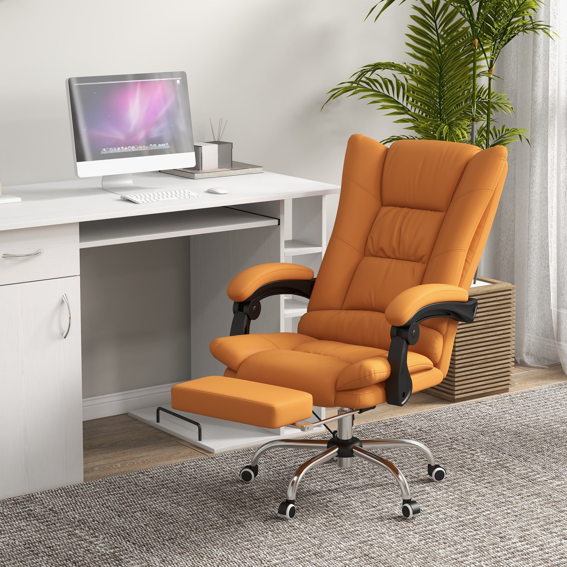 Light Brown Vibration Massage Office Chair with Heat, PU Leather Computer Chair with Footrest, Armrest, Reclining Back by Vinsetto-8