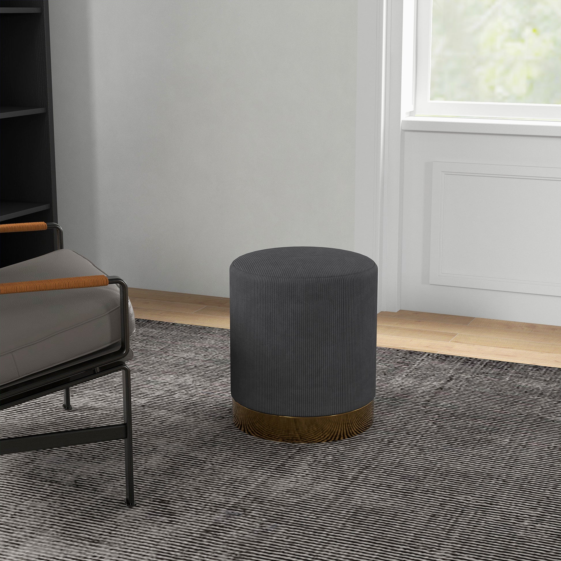 HOMCOM Soft Padded Corduroy Footstool in Charcoal Grey-7