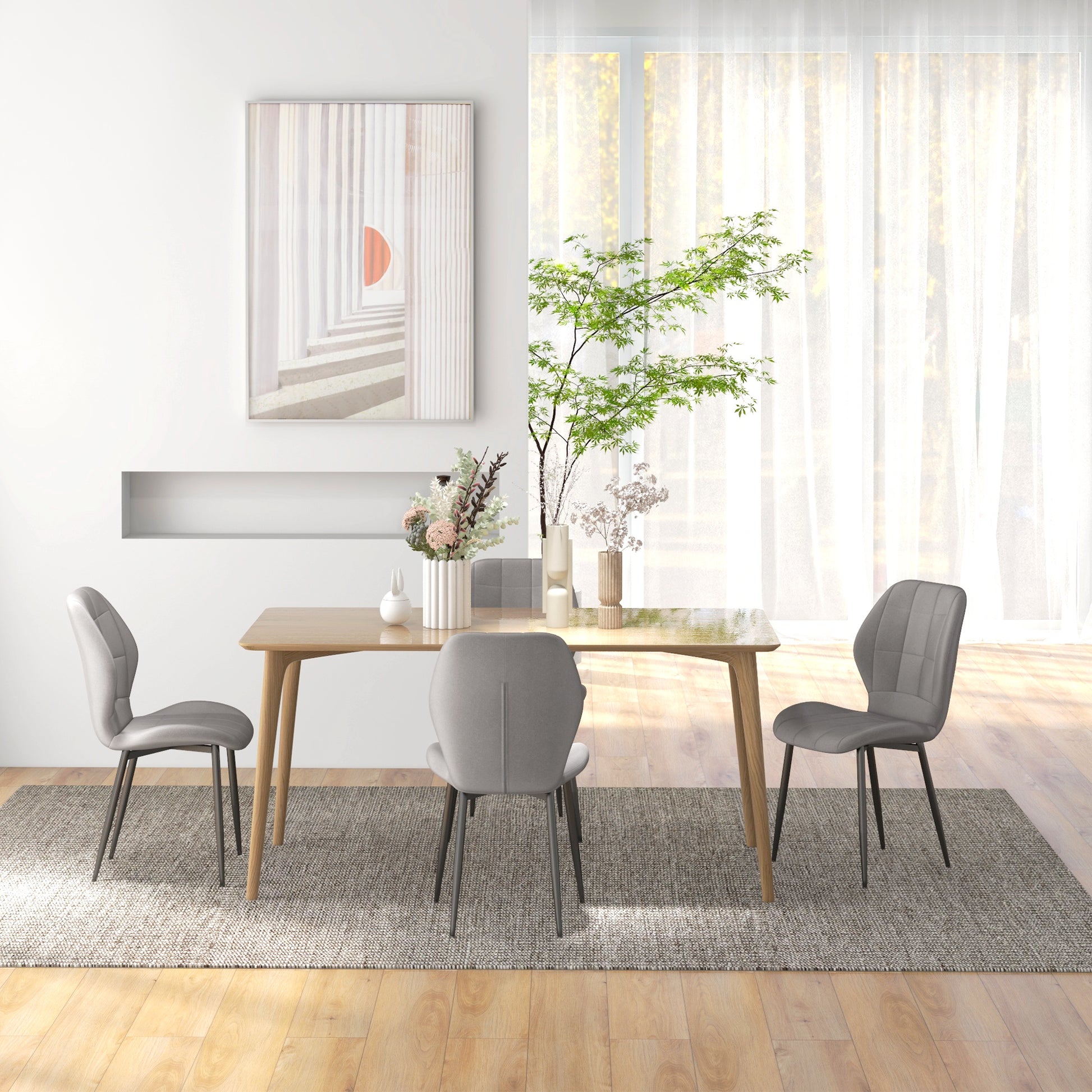 Set of Four Flannel Relaxed Tub Dining Chairs in Light Blue by HOMCOM-6
