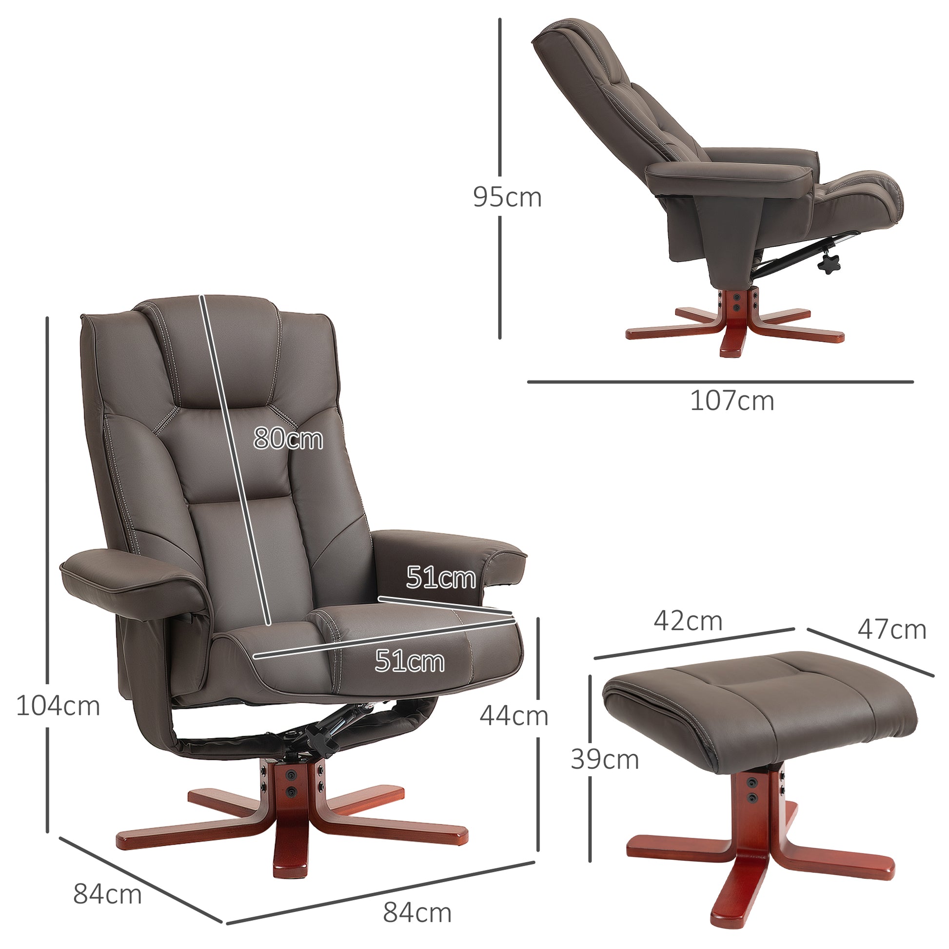 HOMCOM Faux Leather Manual Recliner and Footstool Set in Brown-1