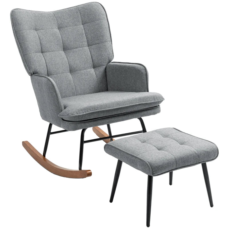 HOMCOM Linen-Look Rocking Chair and Ottoman Set in Grey-0