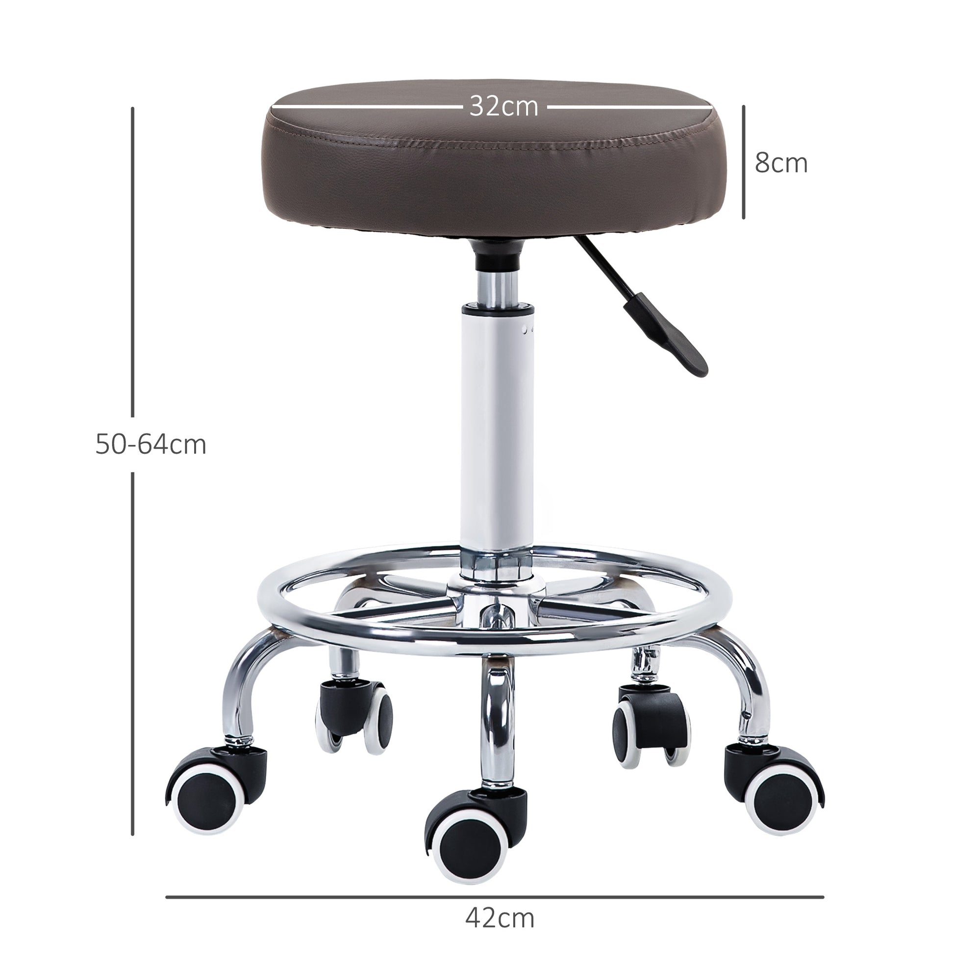 PU Leather Rolling Stool, Height Adjustable Stool Chair with Wheels for Salon, Massage, Spa, Grey | Vinsetto-1
