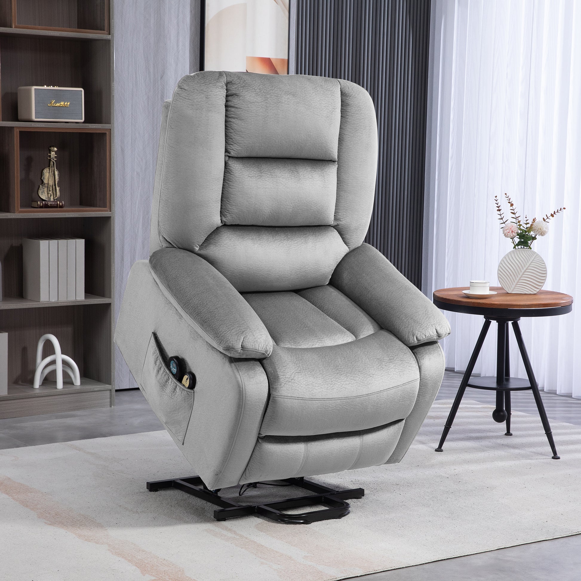 Electric Riser and Recliner Chair with Vibration Massage, Heat, Side Pocket, Grey by HOMCOM-8