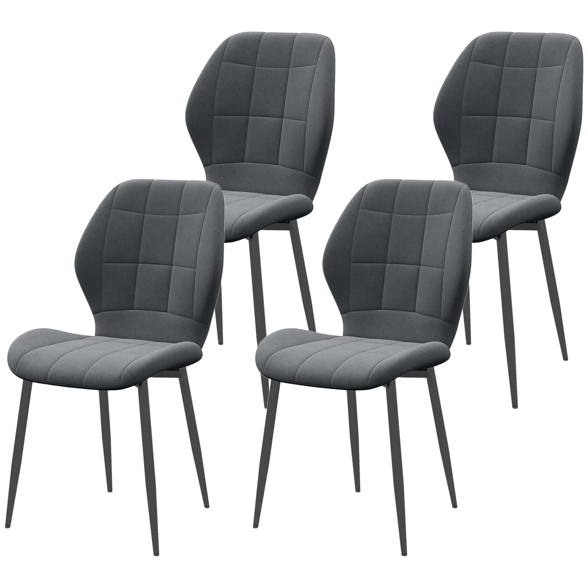 HOMCOM Set of Four Flannel Relaxed Tub Dining Chairs - Dark Grey-0
