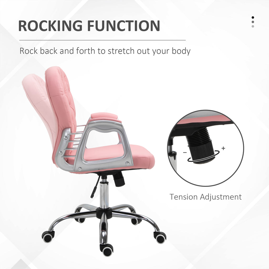 Pink Computer Desk Chair with 360° Swivel, PU Diamante Padded, Base 5 Castor Wheels, Ergonomic Desk Chair by Vinsetto-3