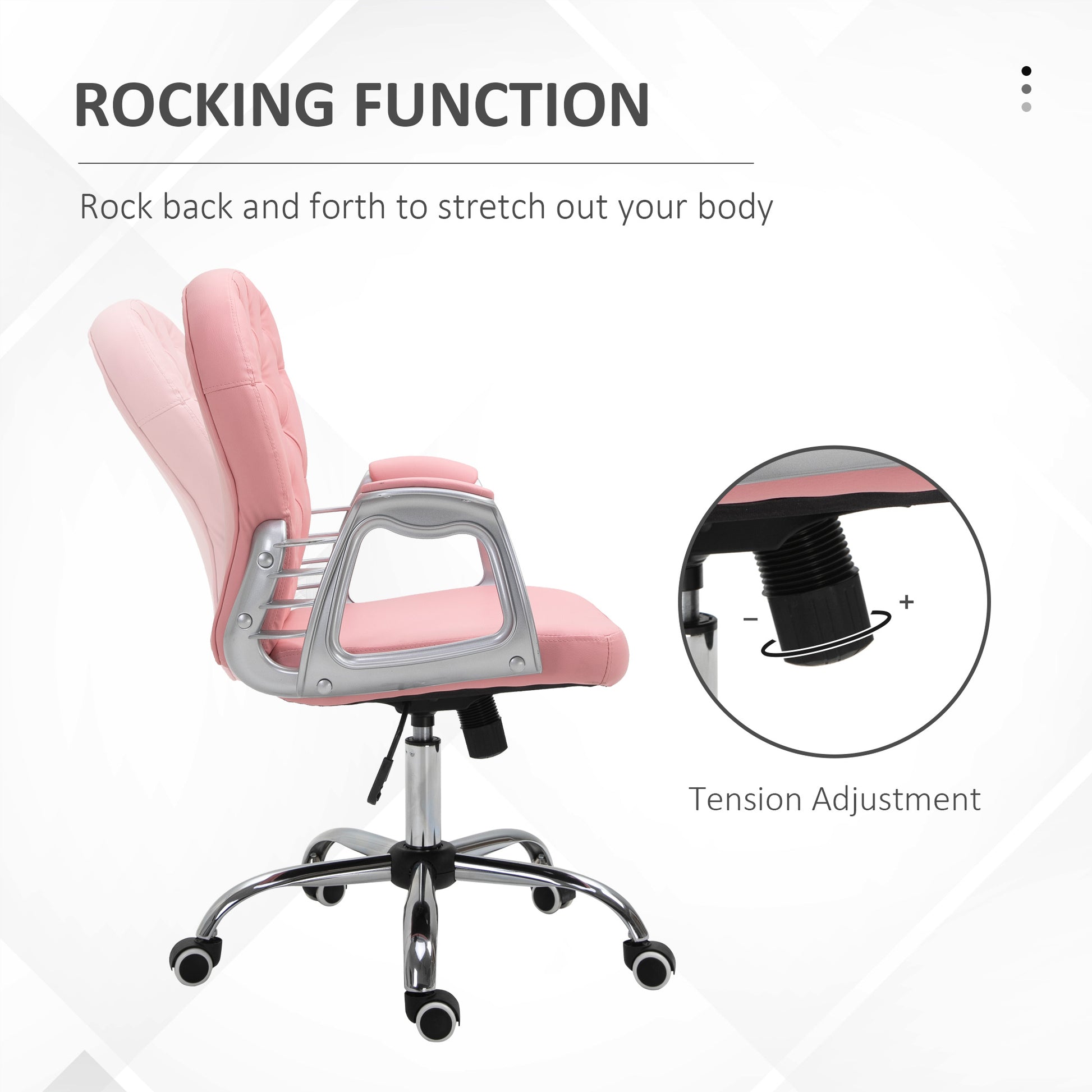 Pink Computer Desk Chair with 360° Swivel, PU Diamante Padded, Base 5 Castor Wheels, Ergonomic Desk Chair by Vinsetto-3