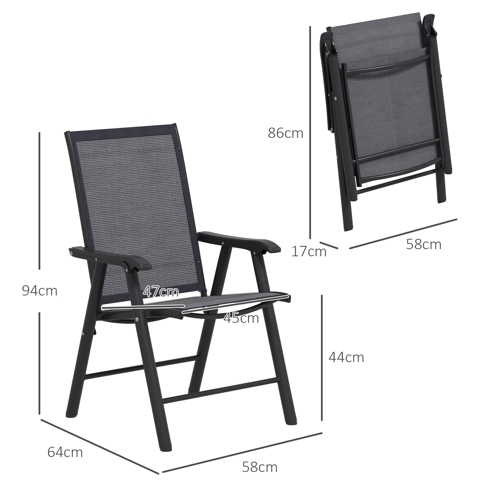 Set of 4 Folding Garden Chairs, Metal Frame Garden Chairs Outdoor Patio Park Dining Seat with Breathable Mesh Seat, Dark Grey by Outsunny-1
