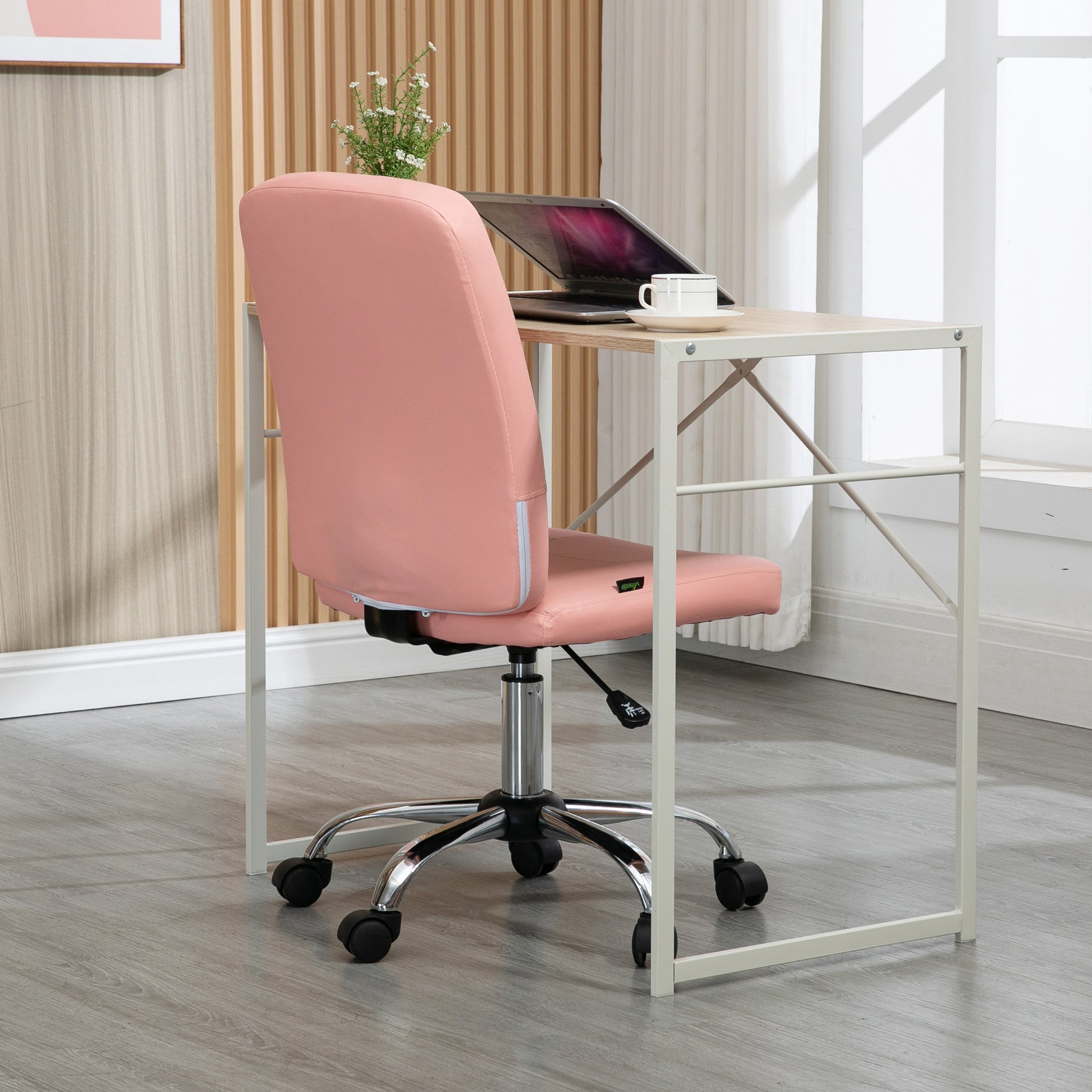 Vinsetto Armless Faux Leather Office Chair in Pink-5