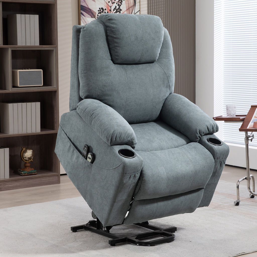 HOMCOM Charcoal Grey Lift Chair, Quick Assembly, Riser and Recliner Chair with Vibration Massage, Heat, Cup Holders-8
