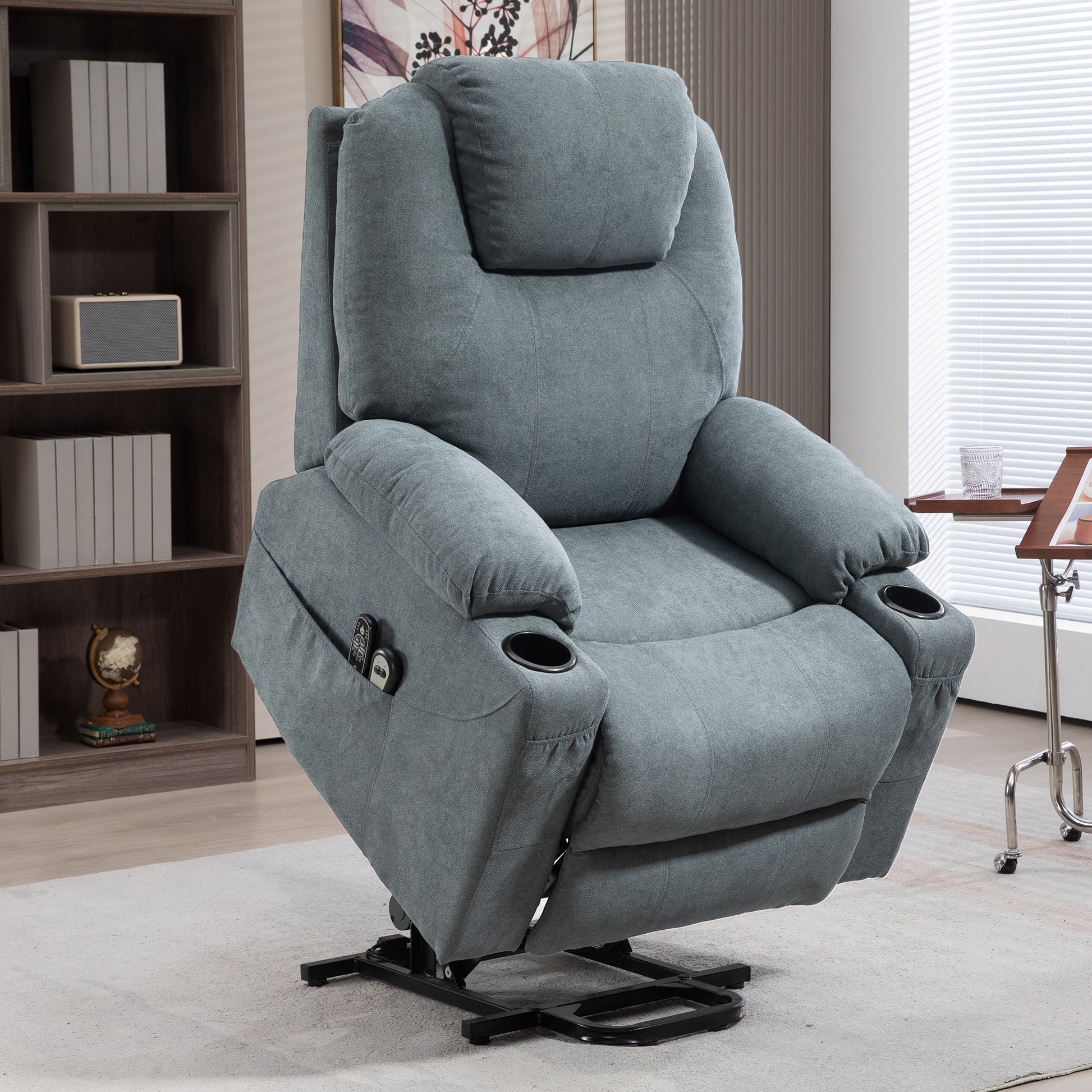 HOMCOM Charcoal Grey Lift Chair, Quick Assembly, Riser and Recliner Chair with Vibration Massage, Heat, Cup Holders-8