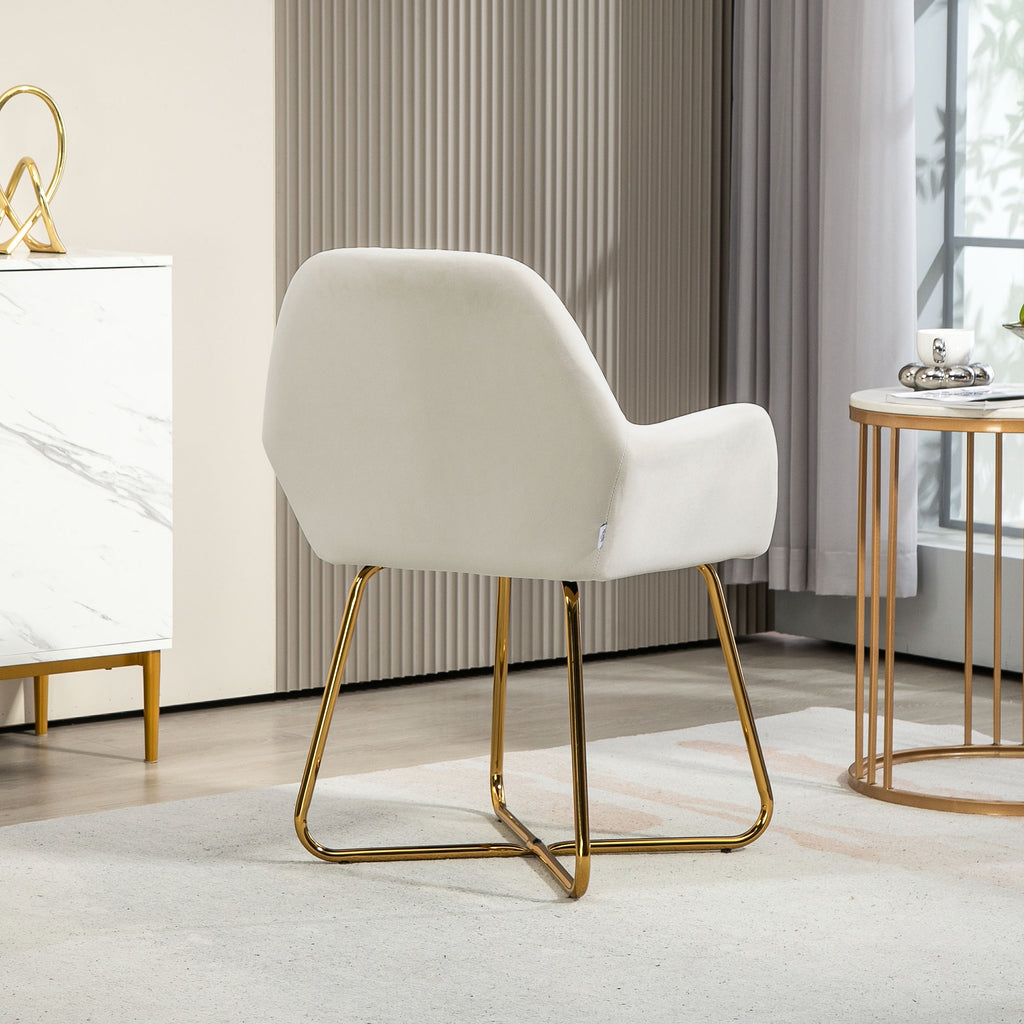 HOMCOM Modern Arm Chair Upholstered Accent Chair with Metal Base for Living Room Cream in White-5