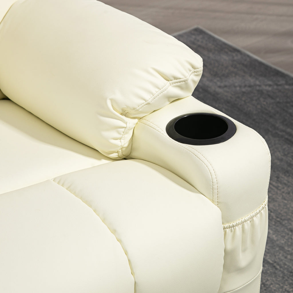 Manual Reclining Chair, Recliner Armchair with Swivel, Faux Leather, Footrest, Cup Holders, 86x93x102cm, Cream | HOMCOM-6