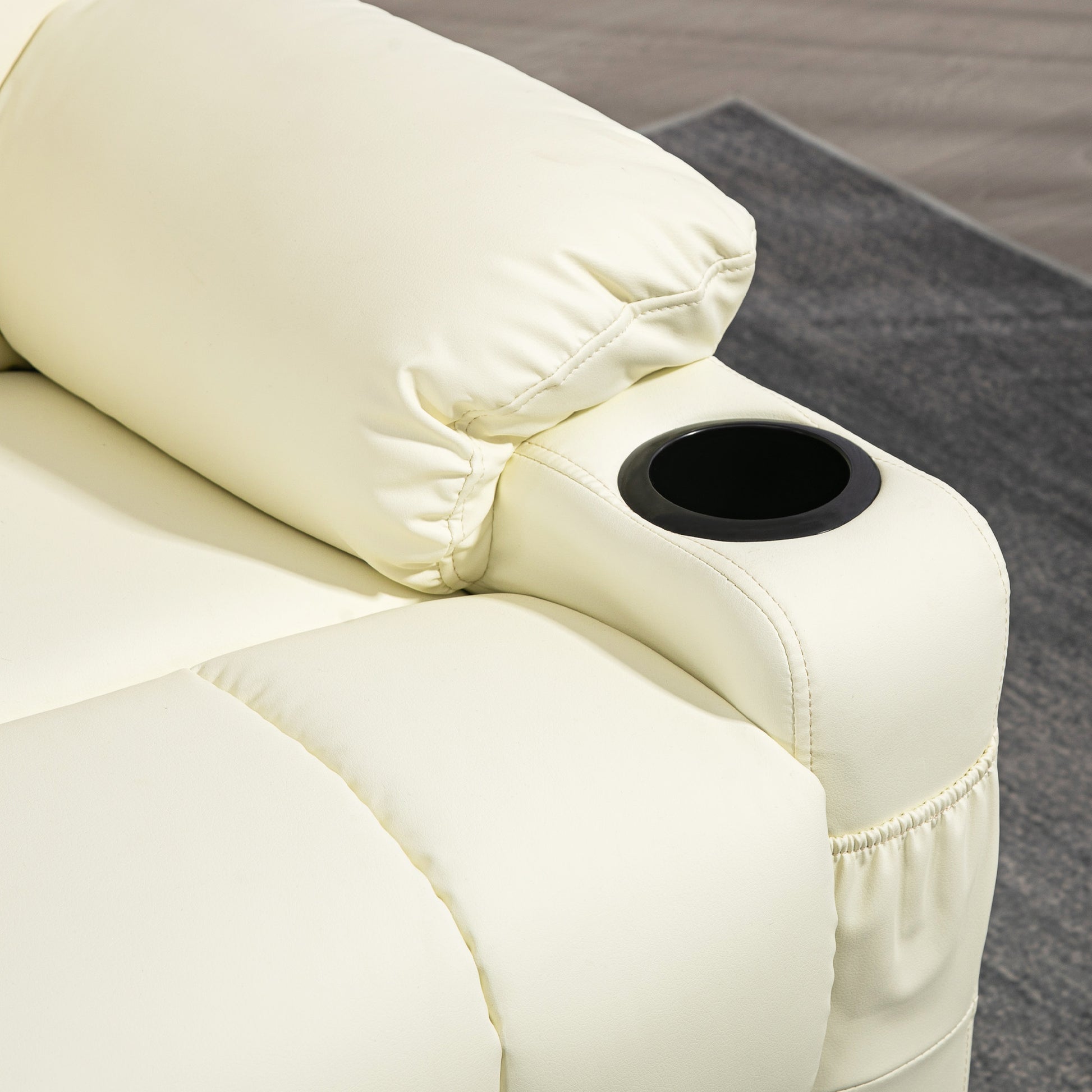 Manual Reclining Chair, Recliner Armchair with Swivel, Faux Leather, Footrest, Cup Holders, 86x93x102cm, Cream | HOMCOM-6