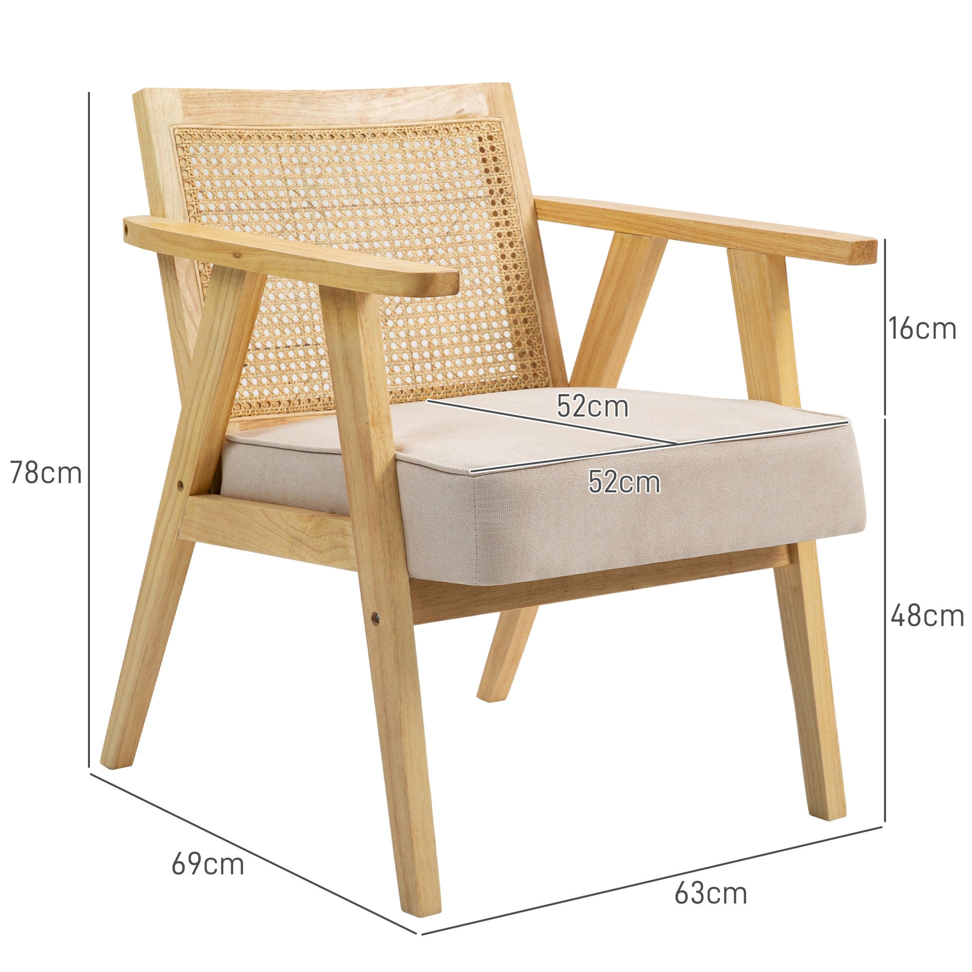 Bohemian Armchair: HOMCOM Fabric Accent Chair with Rattan Back, Rubber Wood Frame & Padded Seat Cushion, Living Room, Bedroom, Office-1
