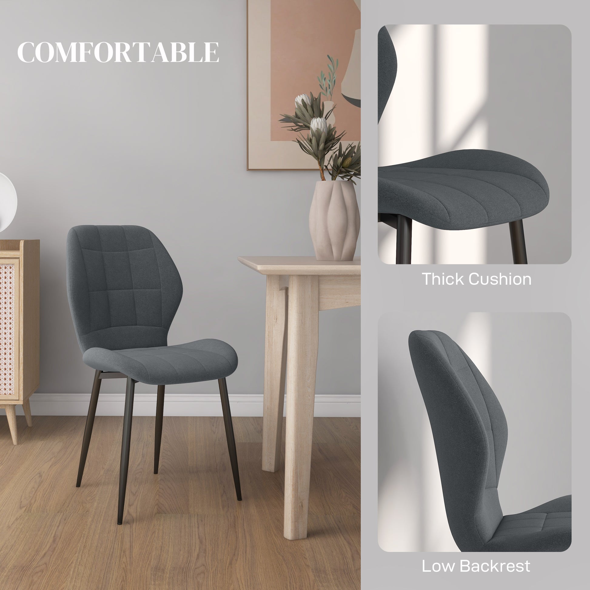 HOMCOM Set of Four Flannel Relaxed Tub Dining Chairs - Dark Grey-3