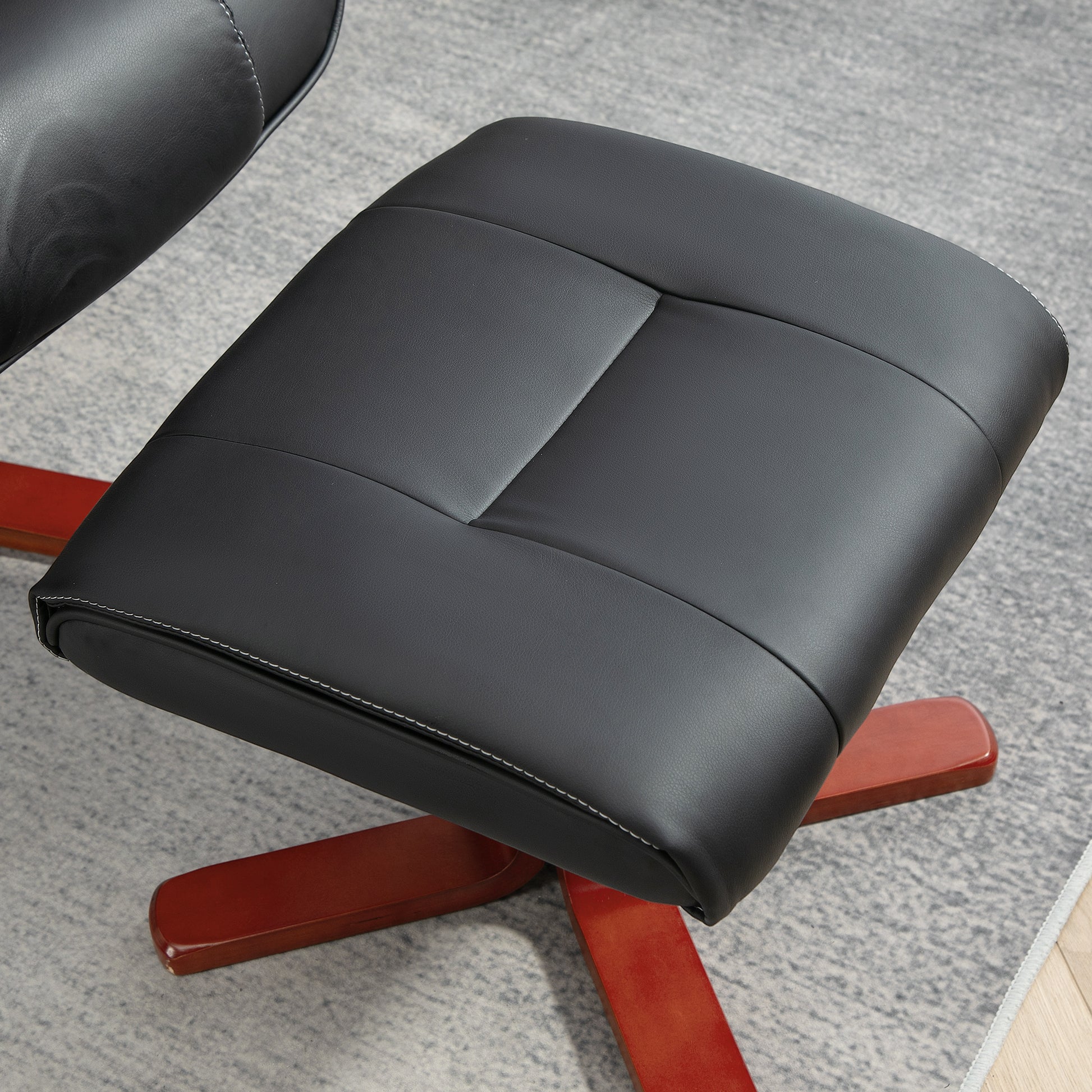 HOMCOM Faux Leather Manual Recliner and Footstool Set in Black-7